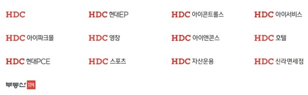 사명이 변경된 이후 HDC 그룹 자회사 및 관계사 현황.(자료=HDC 홈페이지 캡쳐)