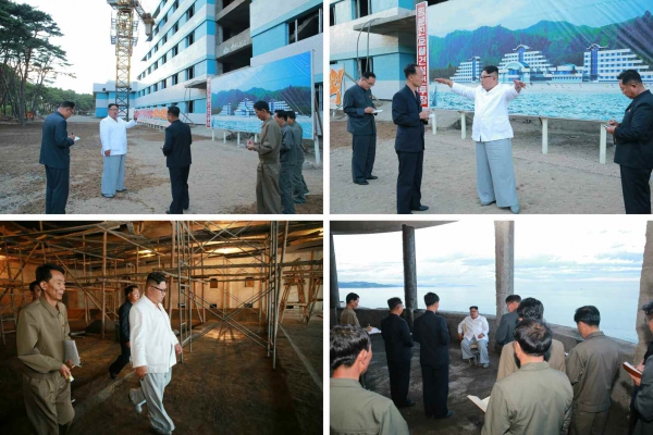 김정은 북한 국무위원장이 함경북도 염분진호텔 건설현장을 시찰했다고 노동당 기관지 노동신문이 17일 보도했다.