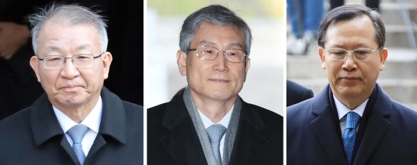 왼쪽부터 양 전 대법원장, 고영한·박병대 전 대법관. (사진=연합뉴스)