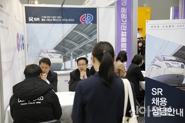 SR 인사담당자들이 8일과 9일 서울 양재동 aT센터에서 열린 '2020 공공기관 채용정보 박람회'에서 구직희망자와 상담을 진행했다. (사진=SR)