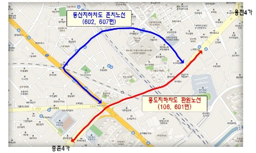 홍도지하차도 임시개통으로 시내버스 노선조정 (자료=대전시)