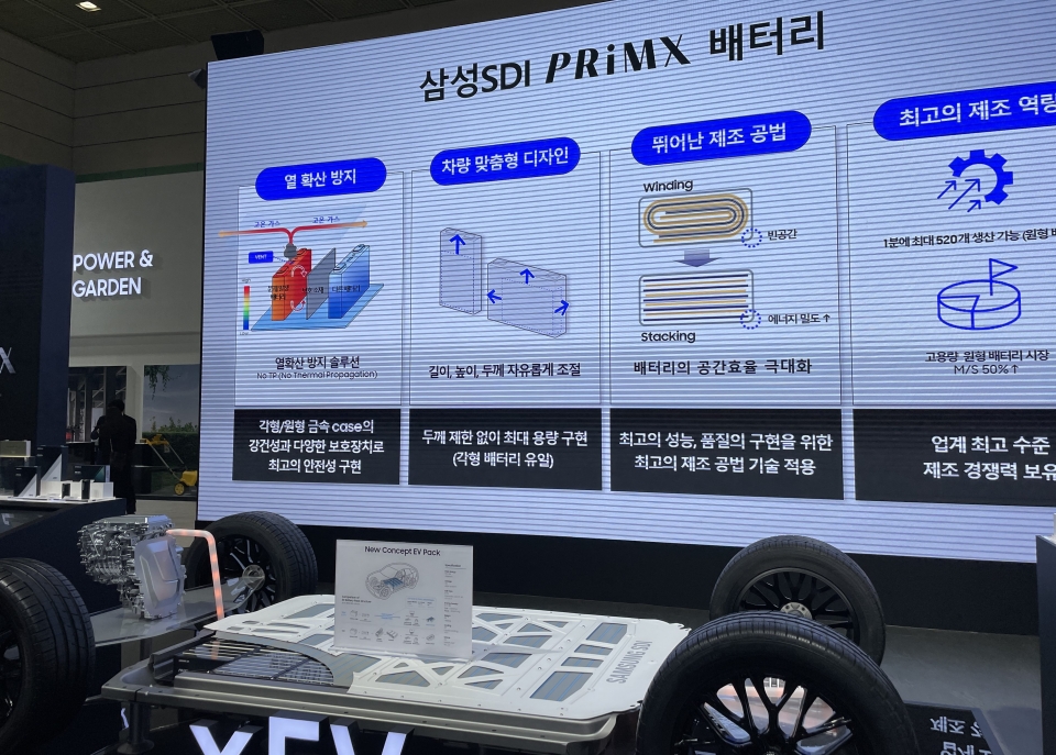 6일 개막한 '인터배터리 2024' 삼성SDI 전시부스에 삼성 자체 배터리 브랜드 'PRiMX(프라이맥스)'의 배터리가 전시됐다. [사진=이정범 기자]