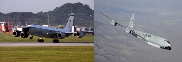 대북감시 작전을 수행한 미군 코브라 볼(RC-135S) 정찰기(왼쪽)와 E-8C 조인트 스타즈. (사진=EPA 연합뉴스)