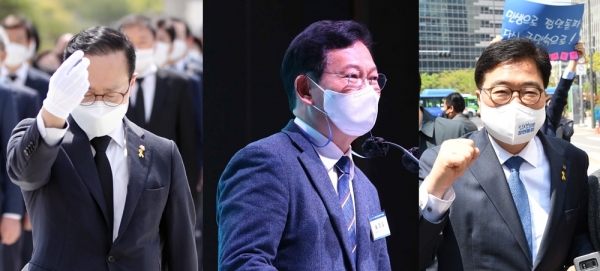 (왼쪽부터) 더불어민주당 당 대표에 출마한 홍영표·송영길·우원식 의원 (사진=연합뉴스)