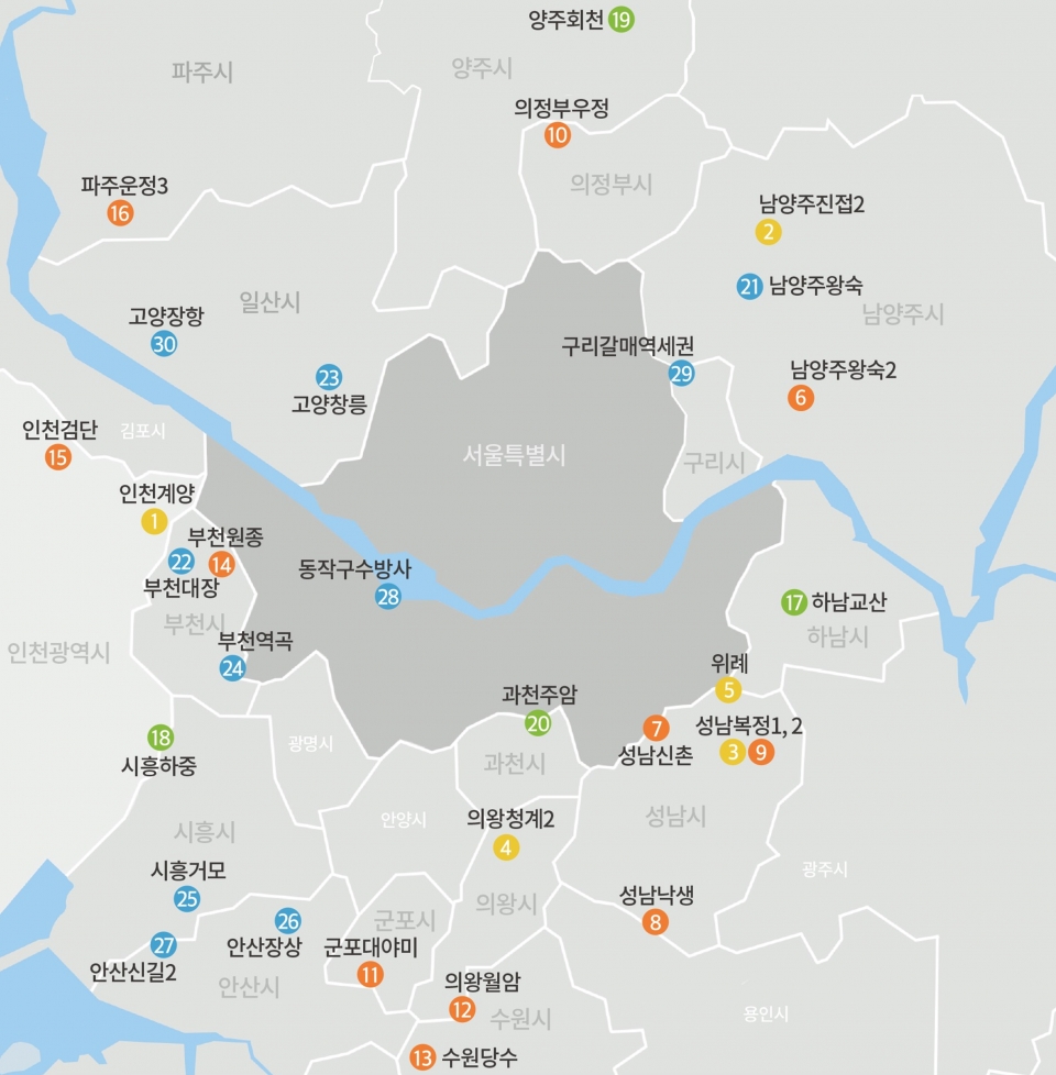 올해 3기 신도시와 주요 공공택지 사전청약 대상지위치. (자료=국토부)