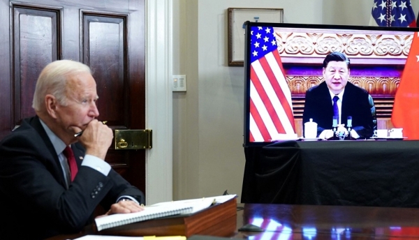 조 바이든 미국 대통령과 시진핑 중국 국가주석 간의 화상 정상회담 모습. (사진=AFP연합뉴스)