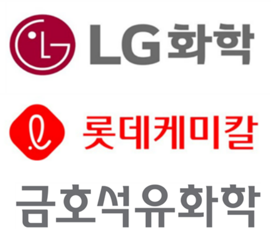 LG화학·롯데케미칼·금호석유화학 로고.