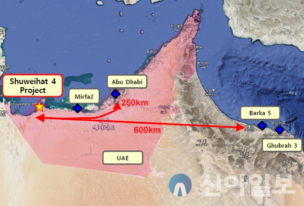 UAE 슈웨이하트 4 해수 담수화 시설 건설공사 위치도. (자료=환경부)
