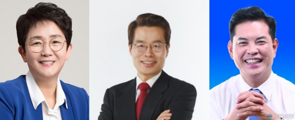 (왼쪽부터) 대전 대덕구 민주당 박정현, 국민의힘 박경호, 새미래 박영순 후보 (사진=양주석 기자)